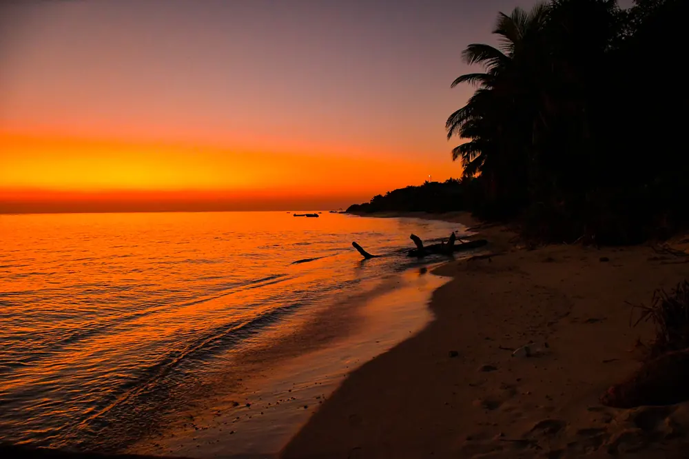 Golden sunset over the beach on Thoddoo